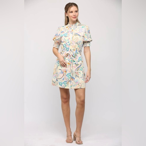 NWT Boutique Liana Floral Linen Blend Mini Shirt Dress - Picture 3 of 11